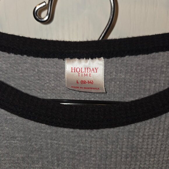 Merry Christmas" Plaid Tree PJ Set | Thermal Raglan Top & Fleece Pants | Size L - Picture 6 of 9